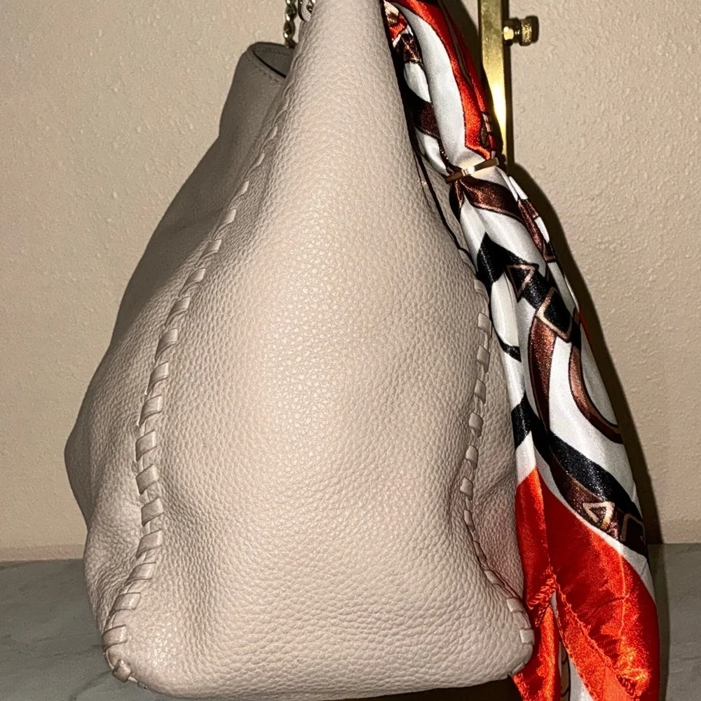 Tory Burch Marion Slouchy Pebble Leather Bag with Chain Straps & Bag Scarf